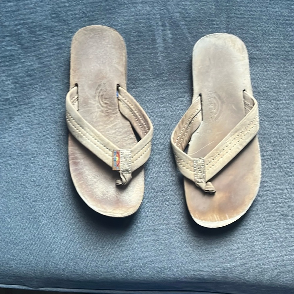 Kids Rainbow leather flip flops